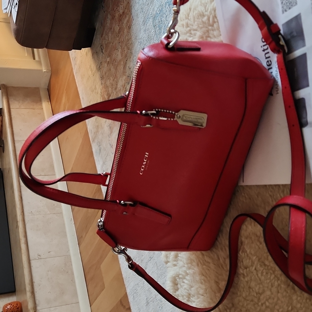 NWOT Coach Saffiano Small Red Leather Satchel/Crossbody ❤️💄 - Picture 12 of 15